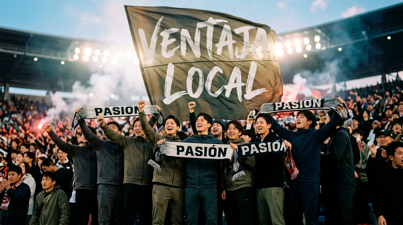 Aficionados japoneses apoyando a su equipo local en un estadio de la J League